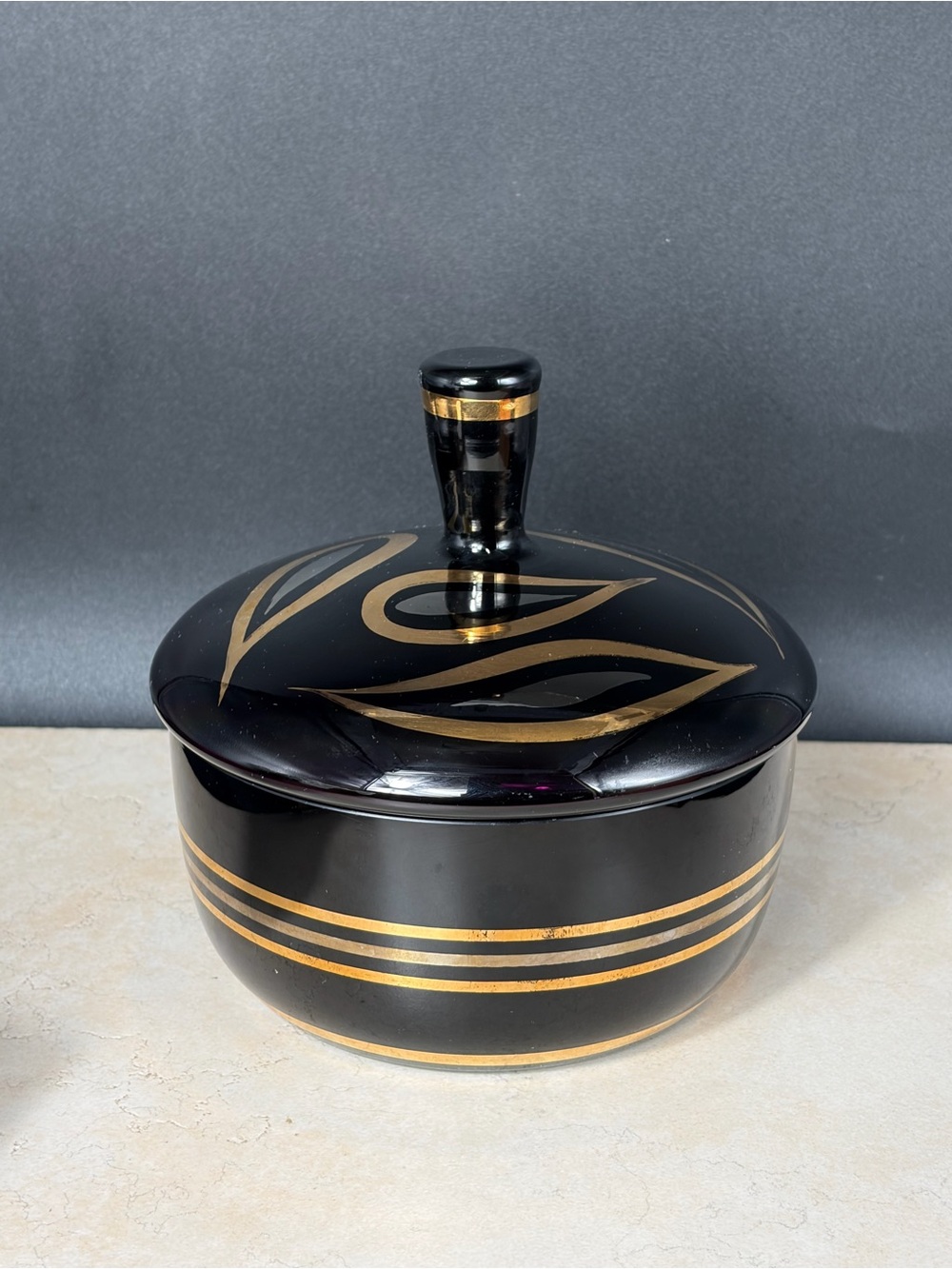 Vintage MCM 1950's Murmac Black Amethyst Glass Candy Dish Bohemian Czech